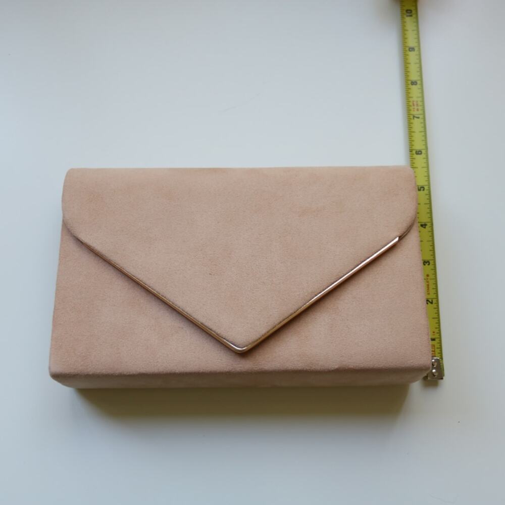 NWOT Faux Suede Beige & Gold Crossbody Clutch Purse‎ Handbag Formal - Picture 3 of 6